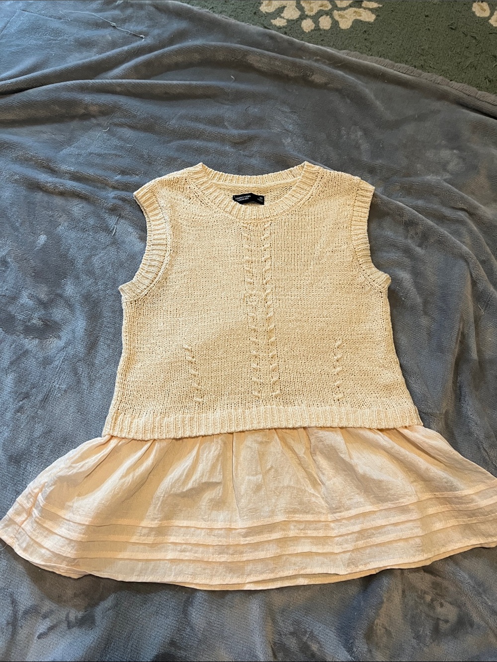 Cream Sleeveless Knit Top with Pleated Hem - SimplyVera VERAWANG